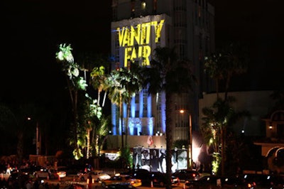 Vanity Fair gobos on the Sunset Tower Hotel