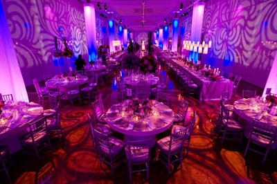 A dining room at the Kennedy Center's spring gala