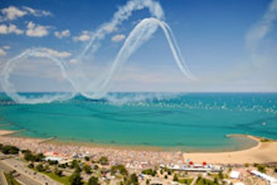 The Chicago Air and Water Show over Lake Michigan