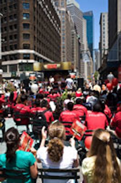 The crowded car-free zone next to Macy's