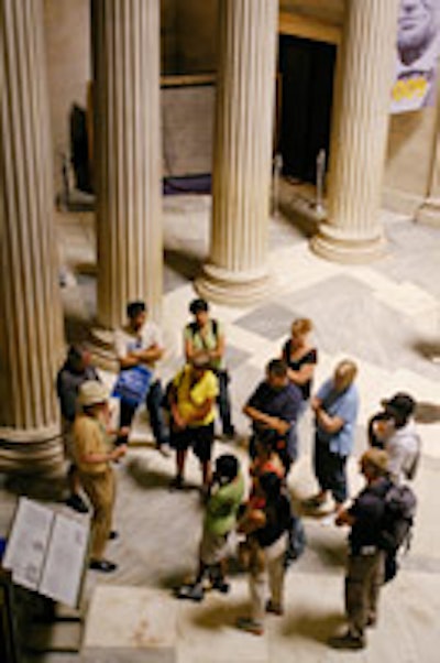 An Uncle Sam's tour group at Federal Hall