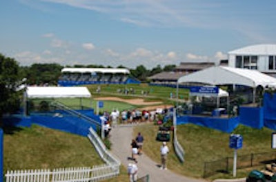 Corporate skyboxes surround the 18th green at Glen Abbey.