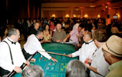 A craps gaming table inside the ballroom