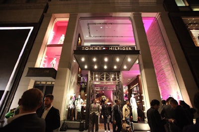 The illuminated entrance at Tommy Hilfiger's Fifth Avenue flagship