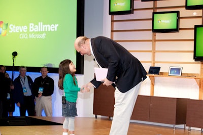 TV commercial star Kylie introduced Microsoft C.E.O. Steve Ballmer at the Windows 7 launch.