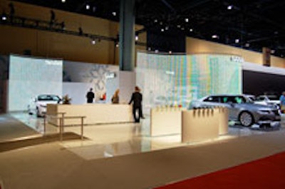 Saab's exhibit space displaying its 2010 Saab 9-5