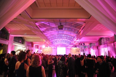 Pink lighting filled the party space