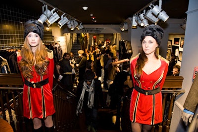 Staffers in London guard-inspired attire at the Ben Sherman store opening
