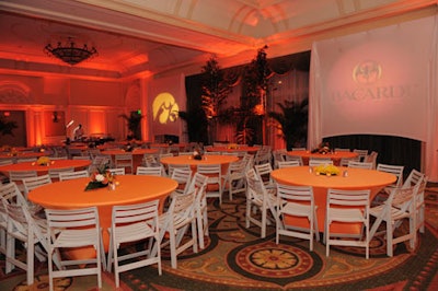 Orange lighting illuminated the ballroom