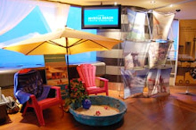 Lounge chairs and umbrellas added to the beach theme