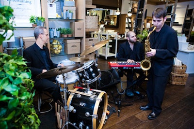 A jazz trio at Pottery Barn's Lincoln Park opening party