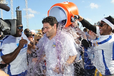 Spike HD players poured Gatorade on coach Mark Sanchez after the team won.