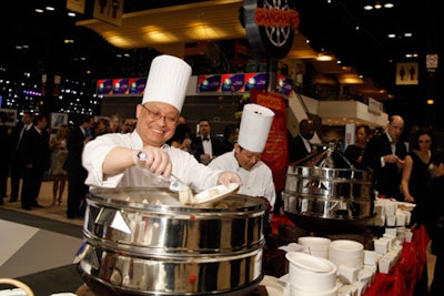 A food station at the Chicago Auto Show's First Look for Charity gala