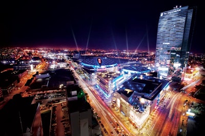 Aerial view of L.A. Live campus