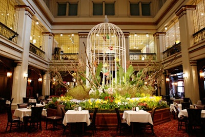 A 16-foot-tall bird cage at Macy's Flower Show