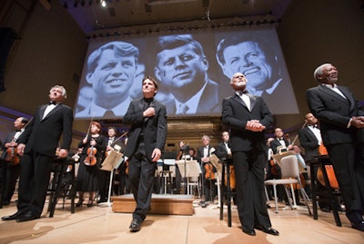 Robert De Niro, Boston Pops conductor Keith Lockhart, Ed Harris, and Morgan Freeman at Presidents at the Pops