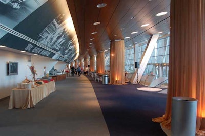 Club 3 event space with view of the Colonnades and harbor