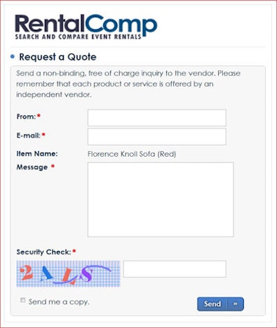 RentalComp request quote screen