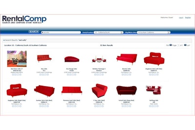 RentalComp 'red sofa' search results