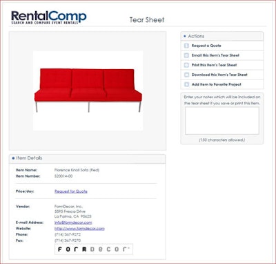 RentalComp tear sheet screen