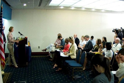 A typical press conference in the Edward R. Murrow Room