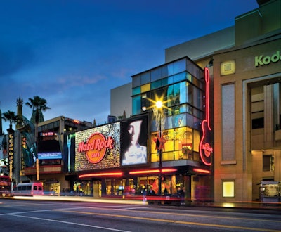 Hard Rock Cafe Hollywood on Hollywood Boulevard, exterior at night