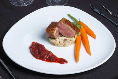 Seared Duck Breast on Cous Cous with Rhubarb Chutney & Baby Carrots