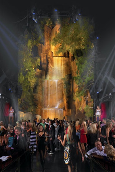 Main room with open-air dance room extending into a 90-foot waterfall