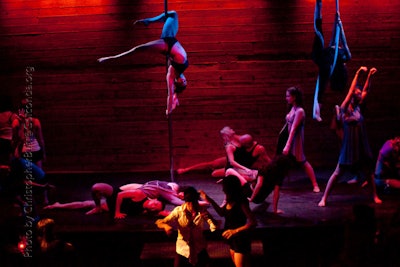 Pole dancing, aerial fabric and performers @ Galapagos for 'Out Through Her'