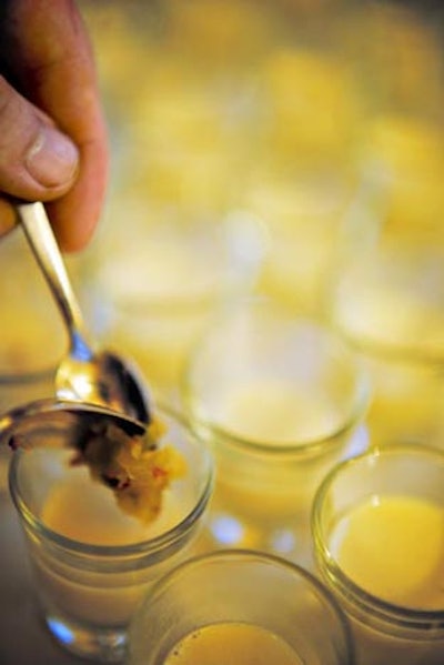 Roasted Corn Soup Shots with Home-Canned Chow Chow