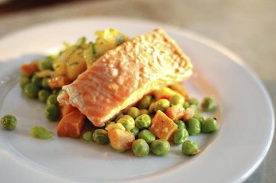 Butter-Poached Salmon with Sweet Peas and Carrots