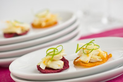 Beet Chip with Apple and Crab Slaw