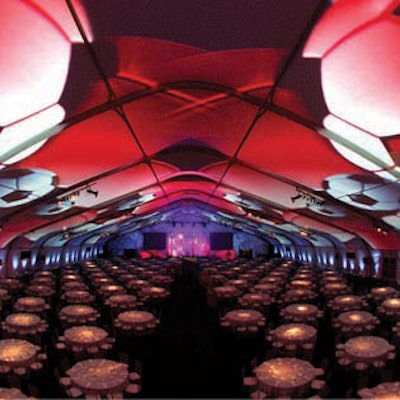 Clear span structure tent, projection lighting