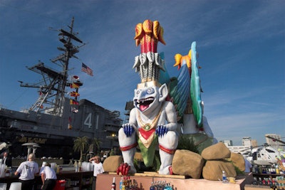 San Diego, USS Midway aircraft carrier: Giant garuda warrior, carved by Kehoe artisans