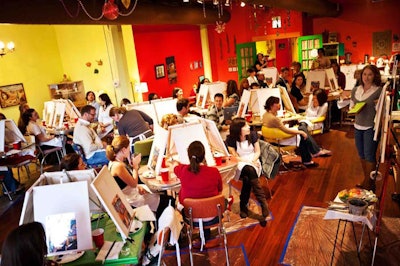 A 45-person group gets instruction at Catalyst Ranch’s Bottle & Bottega event.