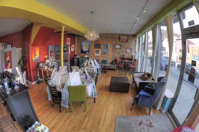 Bottle & Bottega’s “smaller studio“ at 2900 N. Lincoln for groups of 10–25 used as a painting space or as a reception area for events.