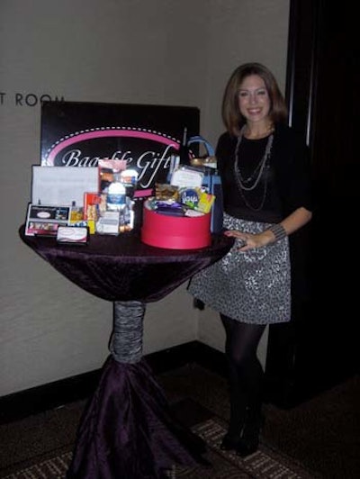 Dana Karlov, founder of Bagable Gifts, displays some of her gift bags.