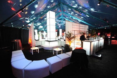 Clear turquoise tent with translucent furniture