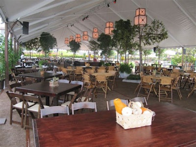 50-foot clear span tent, shown with Amalfi furniture