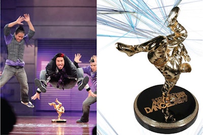 America's Best Dance Crew trophy, 24kt plated with legs on spring (bobble-legs)