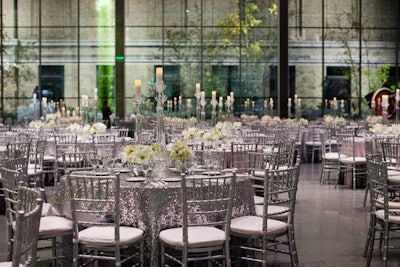 Dinner was held in the museum's Ruth and Carl J. Shapiro courtyard. Nuage Designs and Be Our Guest provided linens, and rentals also came from Be Our Guest. Rafanelli Events handled design and production.