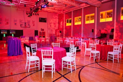 Guests dined on the basketball court.