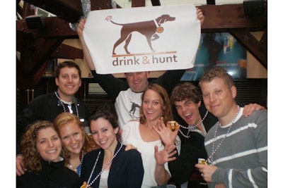 Drink & Hunt is a new group activity that combines technology with the elements of a scavenger hunt and a pub crawl. Using Web-enabled phones, teams solve clues that lead them to the next watering hole. The crawl typically takes participants to seven different venues, and holiday themes such as 'Ugly Sweater Hunt' are available. Packages for private groups include trivia games, an official scorer, and food discounts at each stop. Drink & Hunt staffers can also arrange for custom T-shirts and hats with corporate or team logos. Pricing ranges from $30 to $47 per person, and the tours can accommodate as many as 200 guests.