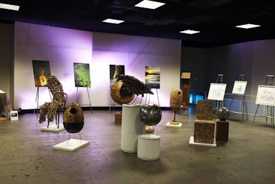 An art gallery showcased local artists who use sustainable, recycled, and environmentally friendly materials.