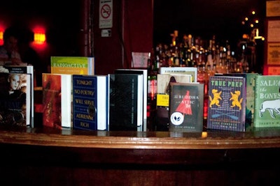 Designer and producer Jes Gordon kept the decorative elements simple, adding copies of the National Book Awards finalists to the bar and tabletops alongside plastic cups of gummy candy.