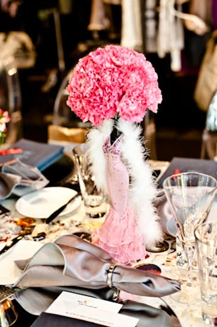 Seneca students created mannequin-inspired centrepieces at Diesel. The table was vibrant with a silver tablecloth and colourful floral arrangements.