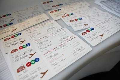 As part of the experience, seating assignments were given in the form of a plane ticket, which claimed the flight departed from New York and arrived in Los Angeles.
