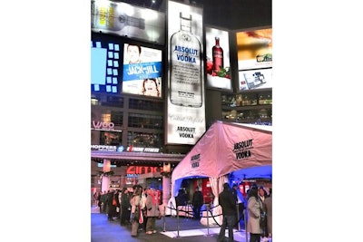 Absolut Vodka hosted a consumer activation in Yonge-Dundas Square. The event was part of the 'Absolut domination' strategy, an 80 percent buyout of advertising space in the public square.