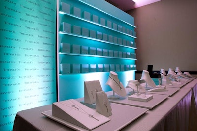 Guests participated in the Tiffany & Company mystery blue box wall by purchasing blue boxes with surprise Tiffany gifts inside.