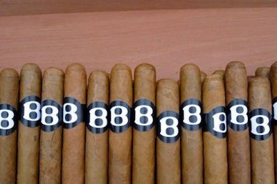 Branded cigars at a corporate cigar-rolling event.